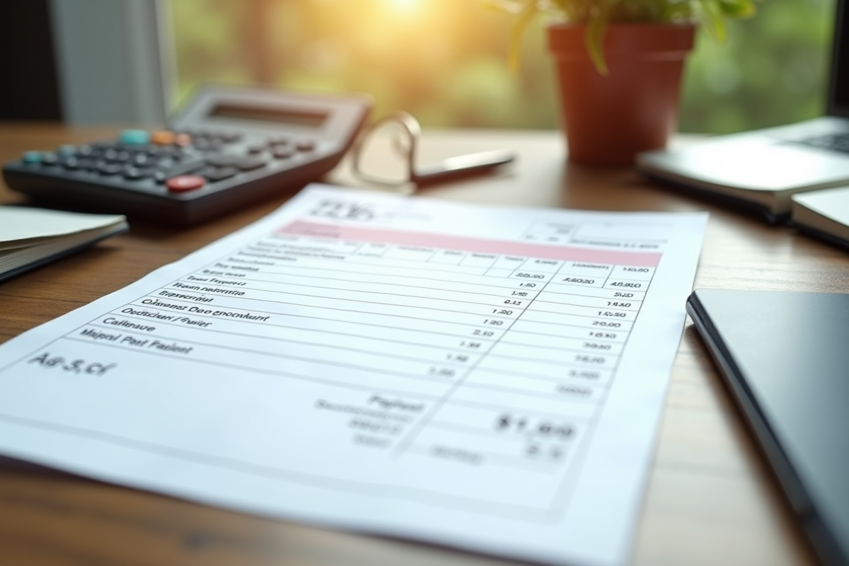 Bulletin de salaire français sur un bureau en bois