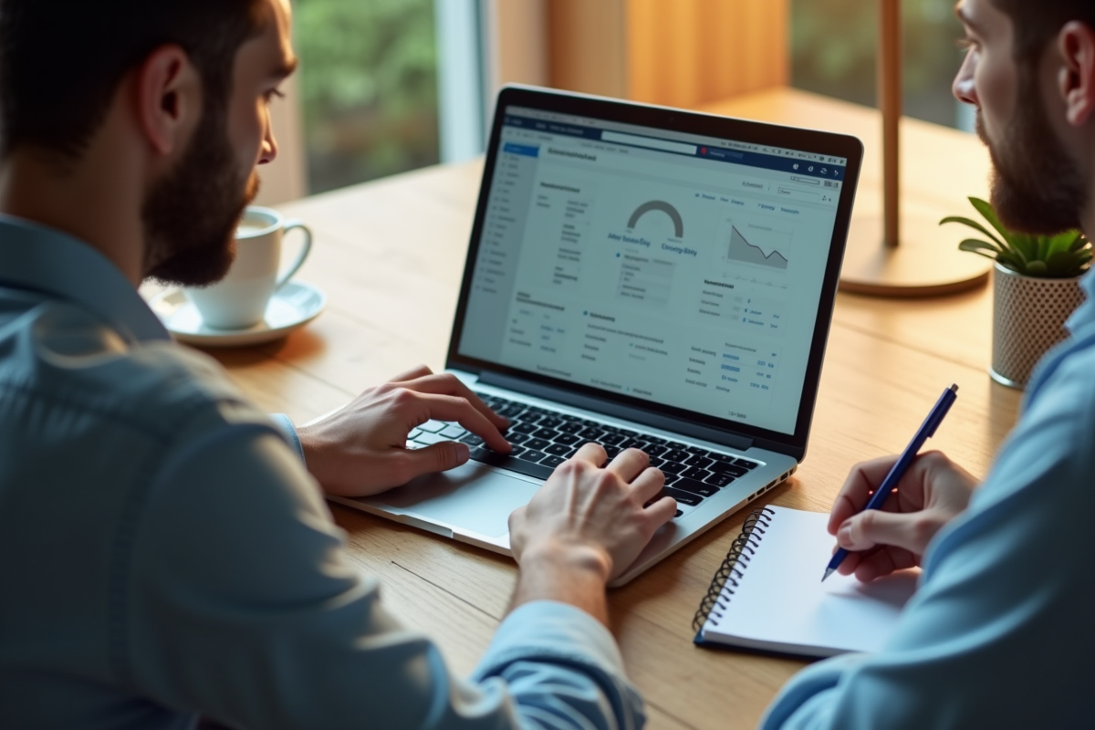 Deux collègues collaborant sur un ordinateur portable avec webmail