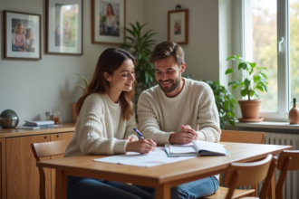 Jeune couple en train de revoir des documents à la maison