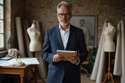 Designer mode homme à Paris dans son studio élégant
