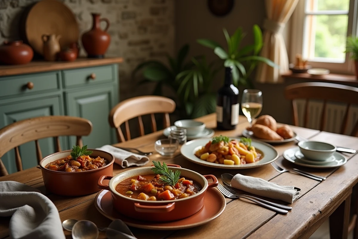 Table dressée mêlant cuisine alsacienne et toulousaine, symbole de la double identité culturelle et régionale de Jean-Luc Reichmann