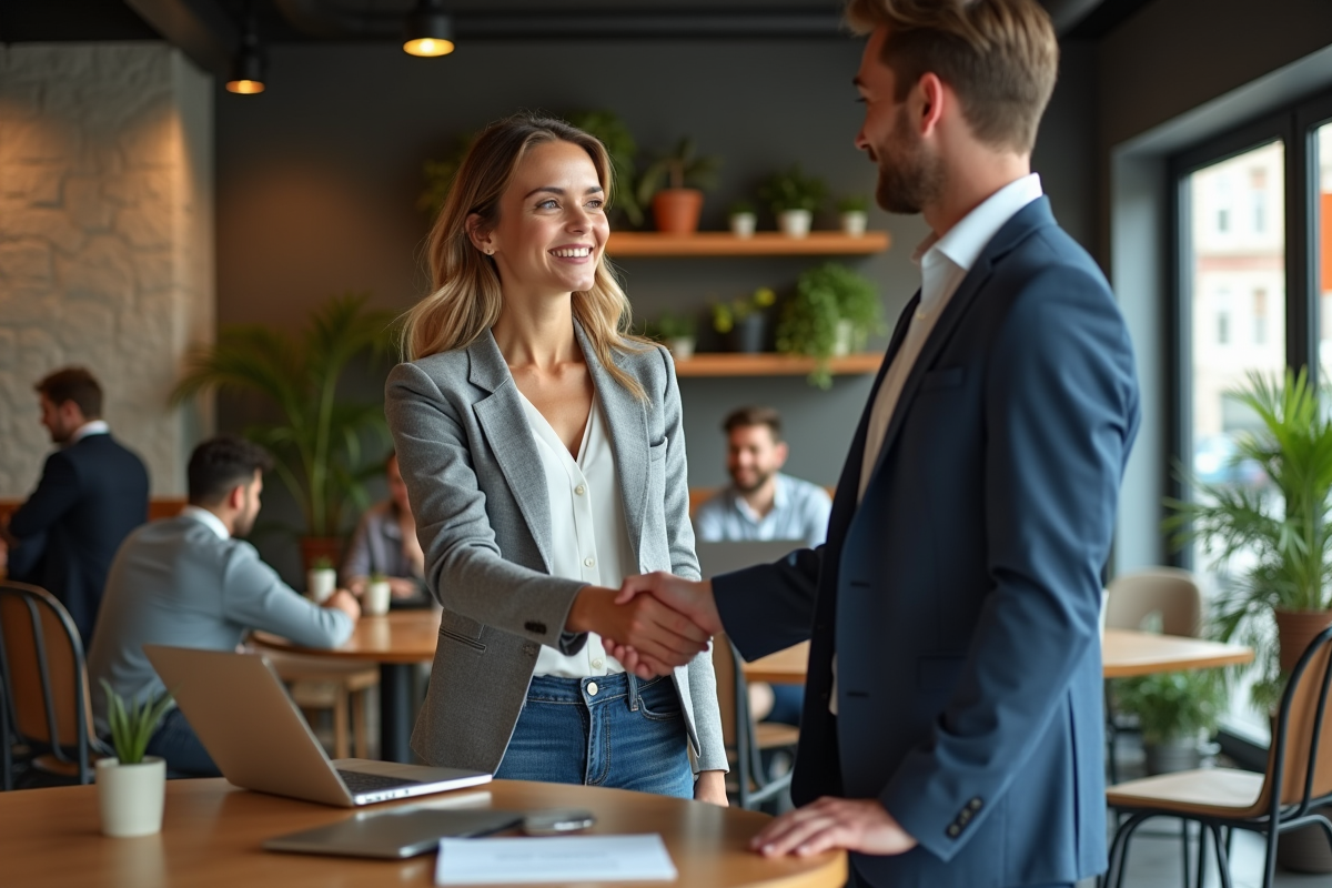 Femme entrepreneure serrant la main d