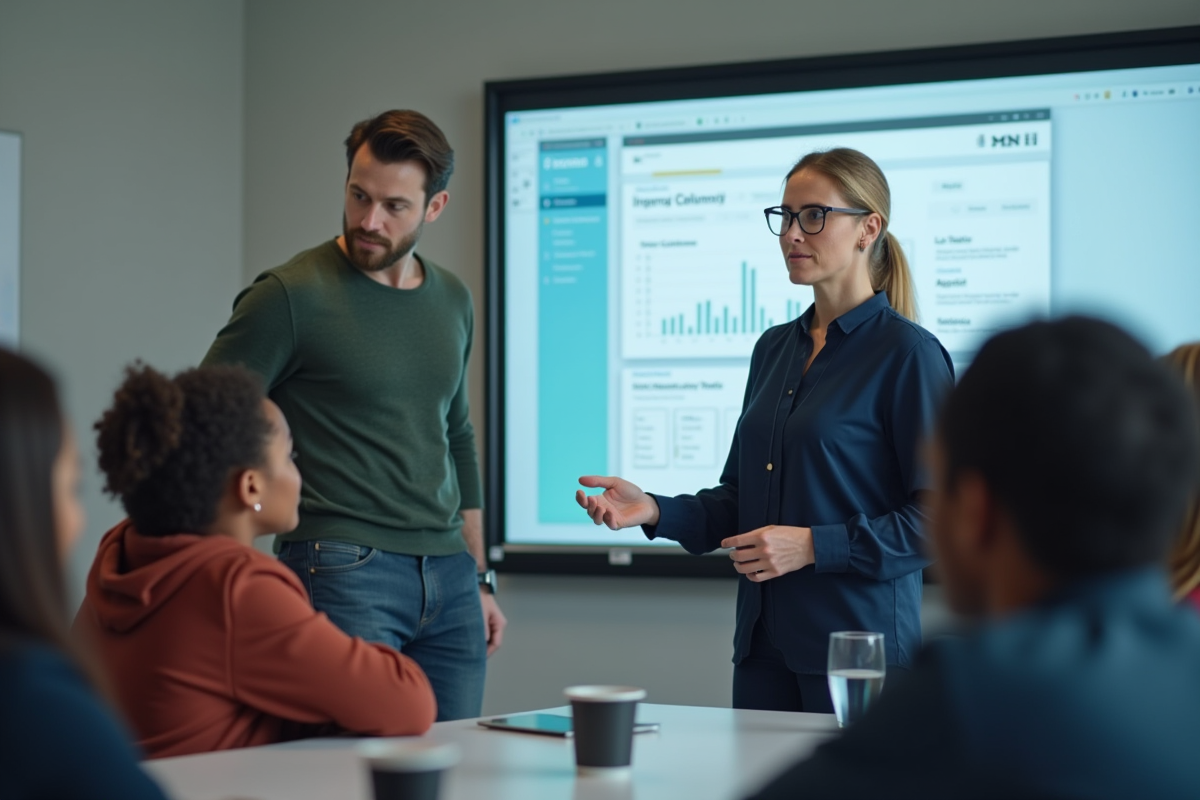 Enseignante guidant des élèves autour d