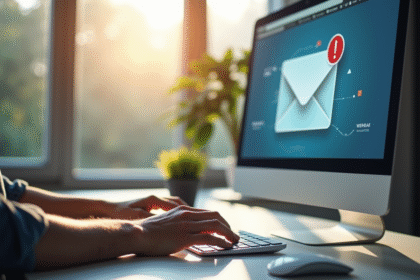 Espace de travail moderne avec personne utilisant webmail