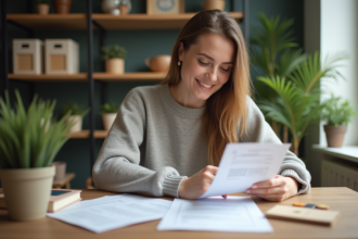 Jeune femme en train de revoir ses factures à la maison