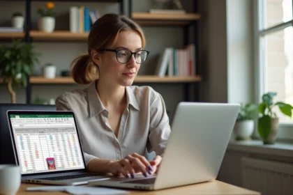 Jeune femme travaillant sur un calendrier Excel coloré