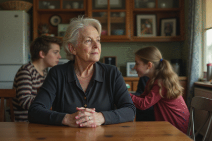 Femme d'âge moyen dans une cuisine chaleureuse et modeste