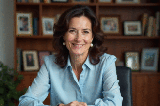 Femme mature souriante dans un salon chaleureux