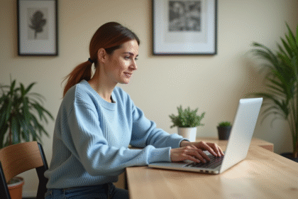 Femme travaillant à domicile sur son ordinateur portable