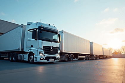 Ligne de semi-remorques modernes dans un dépôt logistique