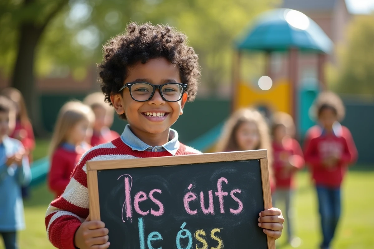Garçon avec lunettes et dessin coloré sur tableau