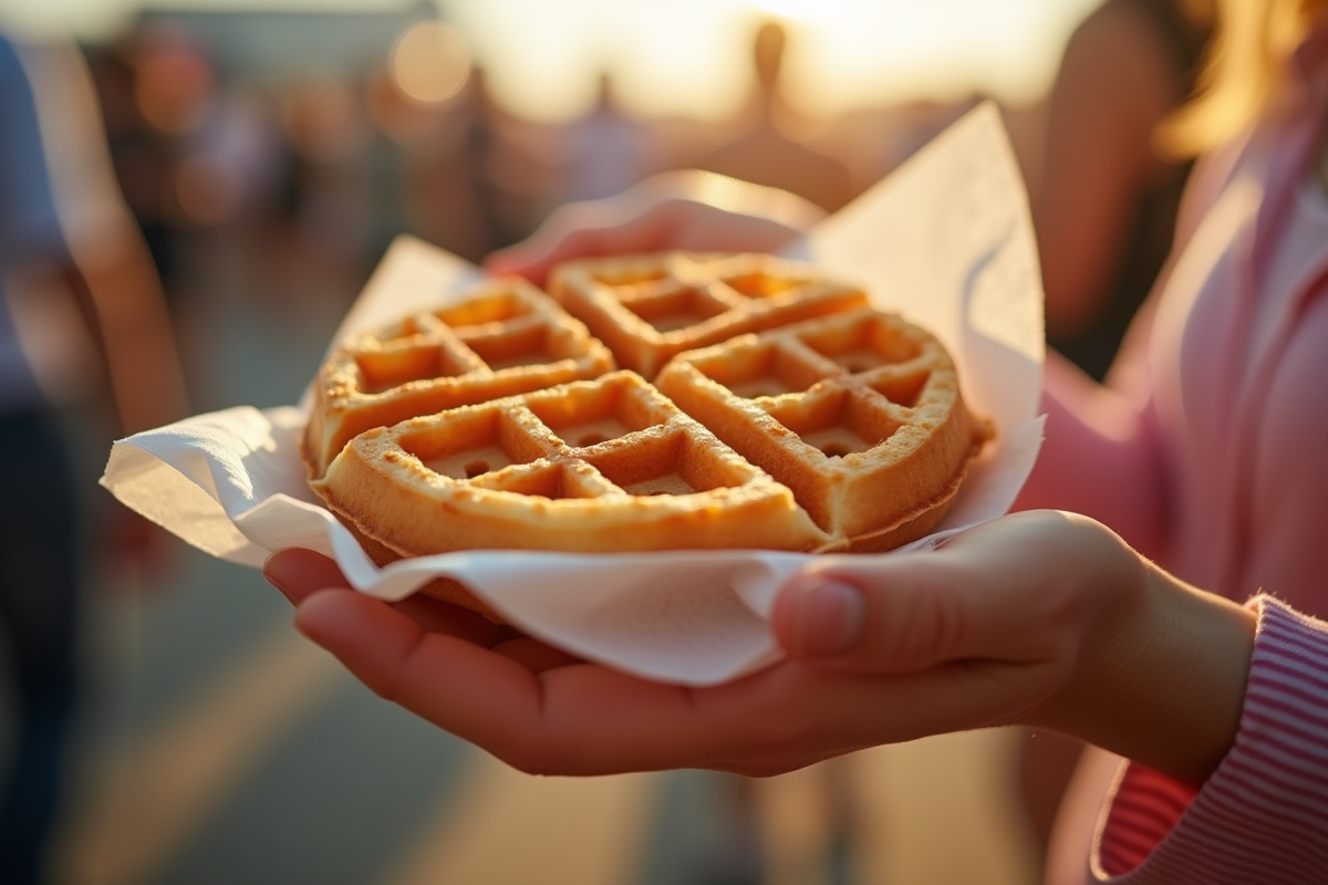 Personne tenant une gaufre dans un festival en plein air