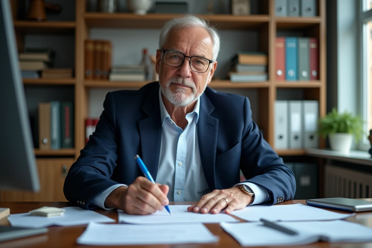 Homme daffaires signant un document juridique au bureau