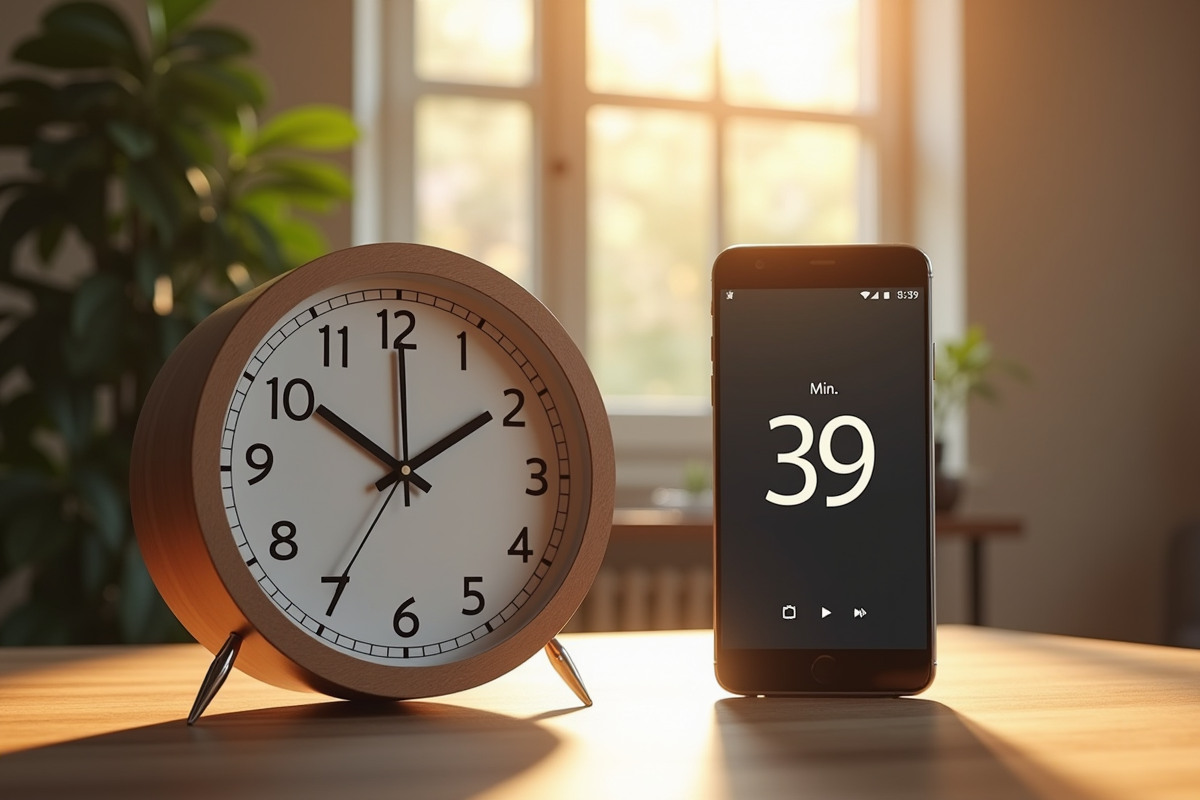 Horloge murale et smartphone avec minuterie de 16 minutes