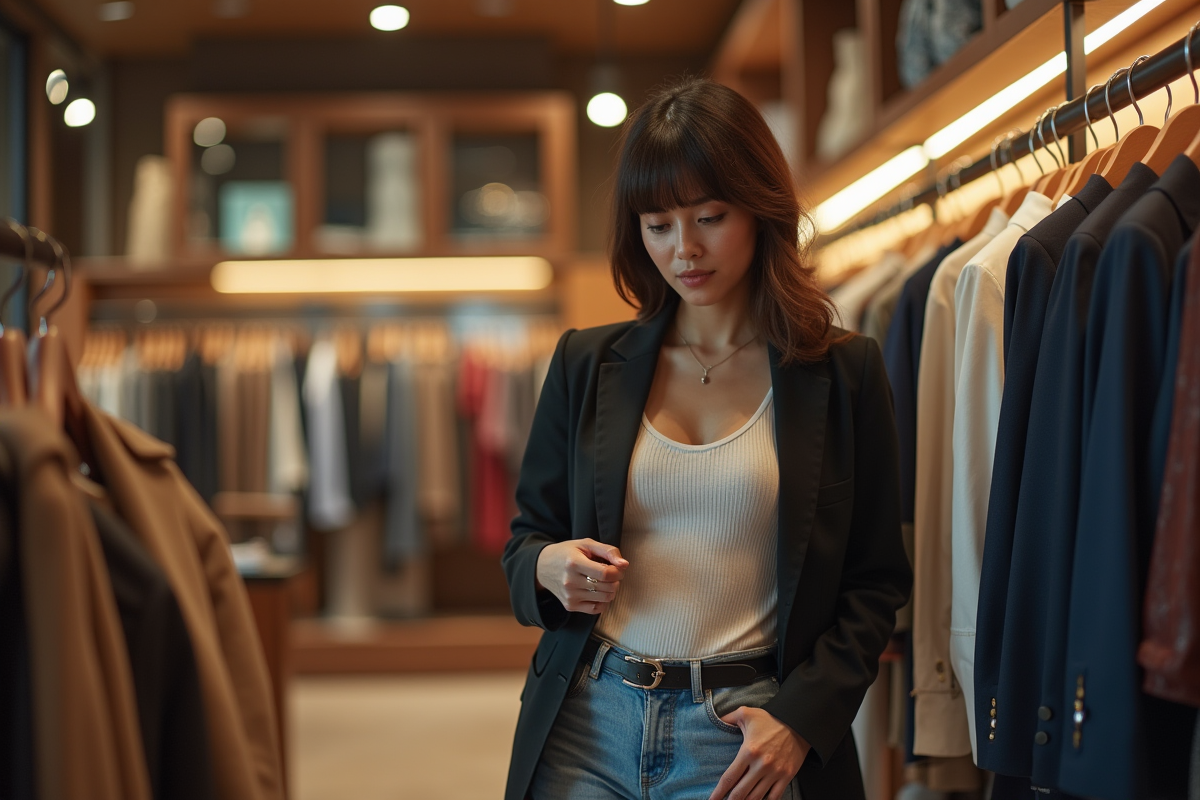 Jeune femme élégante dans une boutique de mode moderne