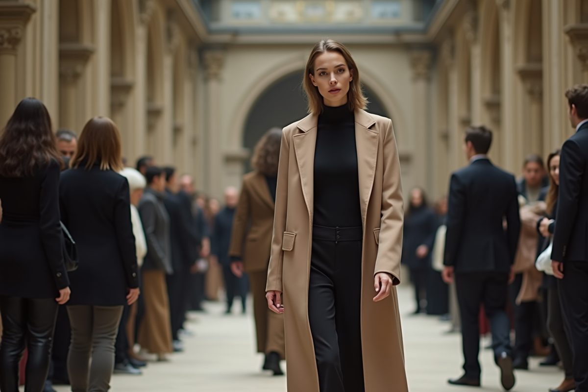 Jeune femme stylée lors d un défilé à Paris Fashion Week