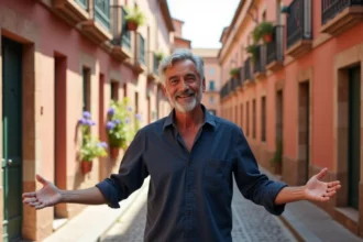 Homme souriant devant une façade en briques roses typique de Toulouse, évoquant les origines toulousaines de Jean-Luc Reichmann