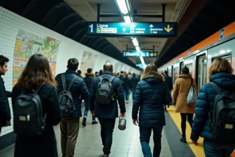 Quai bondé de la station de métro parisienne ligne 13 avec des voyageurs se dirigeant vers des salles de concert et des stades